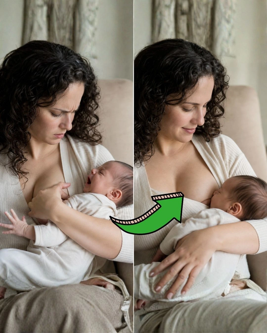 Antes e depois — mãe amamentando com segurança